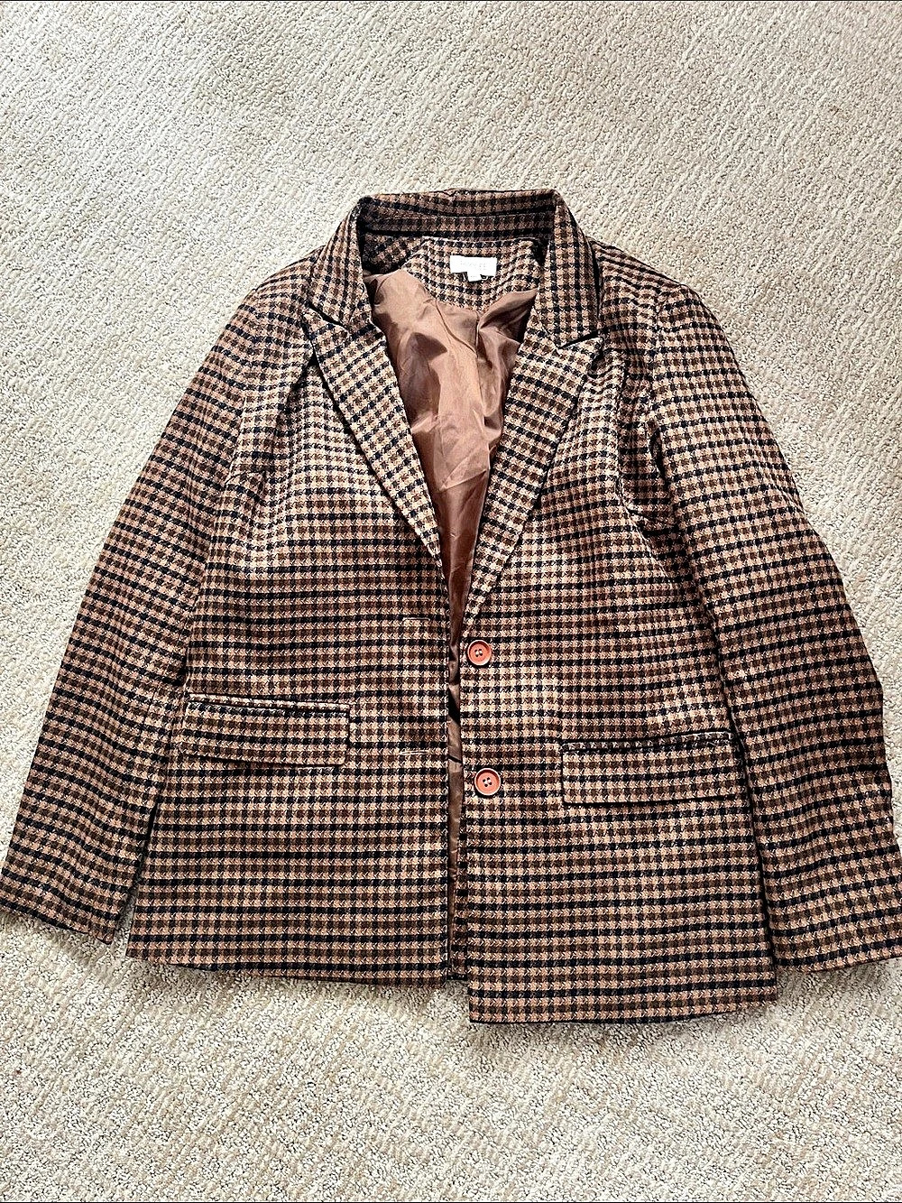 ROOLEE Plaid Houndstooth Blazer Brown & Black XXS NWOT